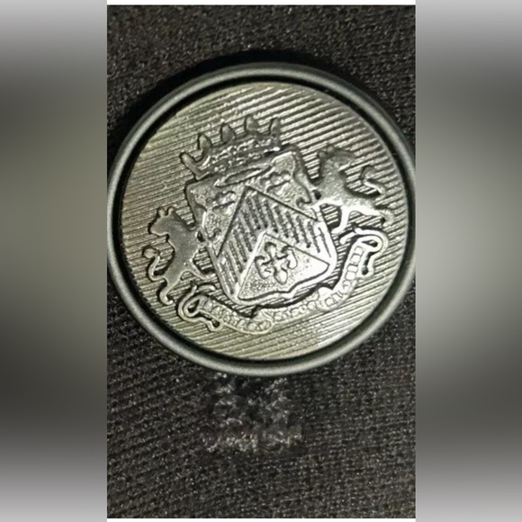 WHBM Blazer Military Blazer Black Epaulets Faux Leather Trim Ponte Crest Buttons - Picture 6 of 10